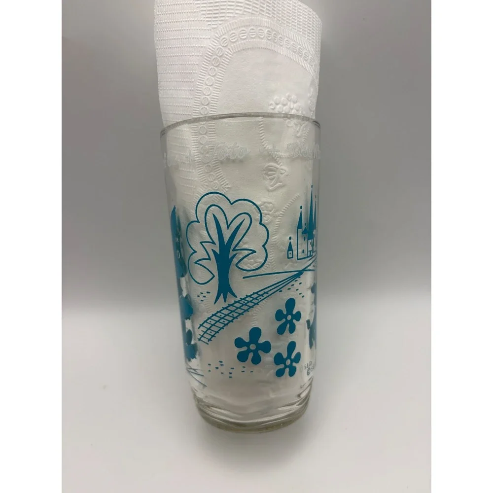 Vintage Wizard of Oz‎ Toto Teal Blue Glass Tumbler Wavy Bottom S&Co